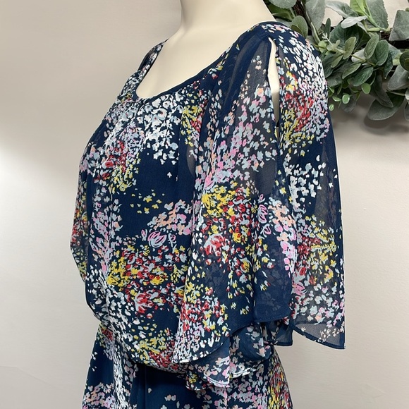 Modcloth Fiore Your Entertainment Midi Navy Floral Chiffon Dress with Pockets XS - Picture 5 of 16